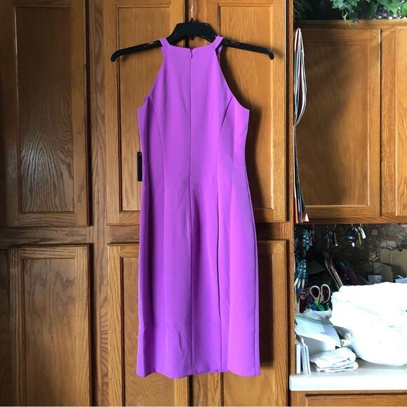 NWT Vince Camuto Halter Ruffle Front Crêpe Sleeveless Sheath Dress - 2 - Picture 7 of 13